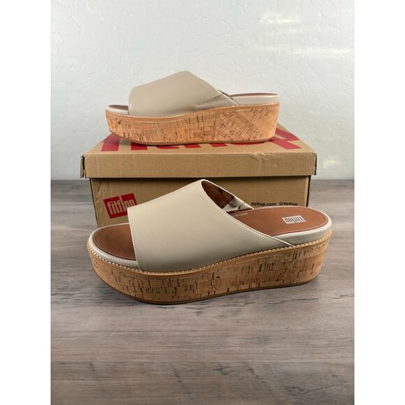 FitFlop Eloise Cork Wrap Platform Leather Wedge Slide Sandals Women's Size 11 - Picture 1 of 8